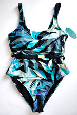 NWT MYNAH High Leg Belted One Piece Women Swim Bathing Suit Sz M  Abstract Palm