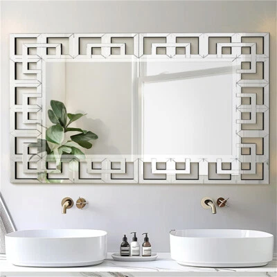 Großer Abgeschrägter Silberfarbener Wandspiegel Juwel Flur Silber Spiegel 120cm - Bild 1 von 4