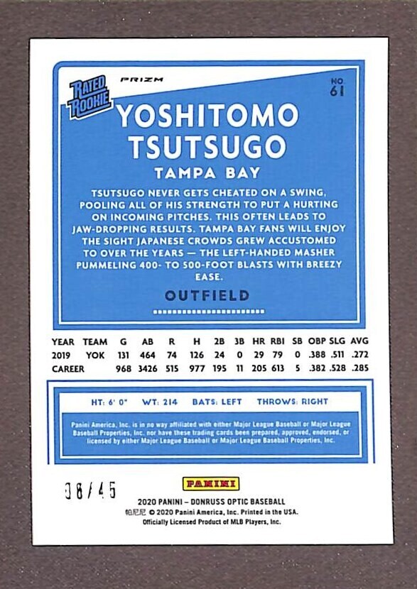 2020 Donruss Optic Choice Freedom Prizm #61 Yoshi Tsutsugo