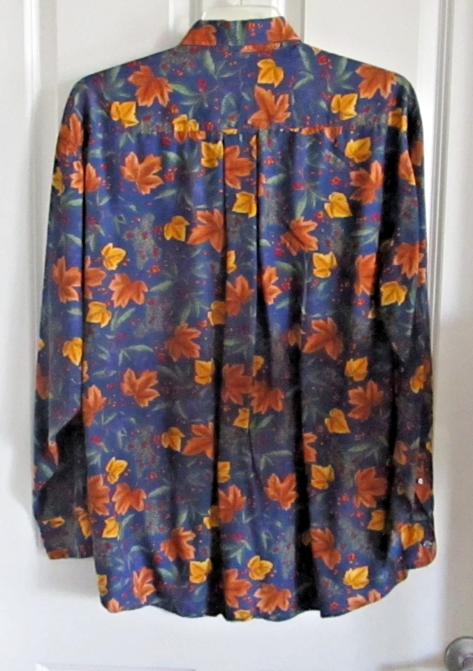 IZOD мужской L синий лист печати длинным рукавом на пуговицах платье повседневная рубашка - Изображение 2 из 4