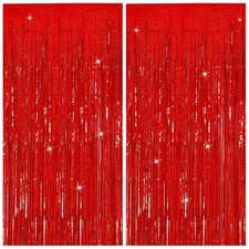 Tinsel Curtain Backdrop Red Birthday Decorations 2 Packs Glitter Foil Fringe
