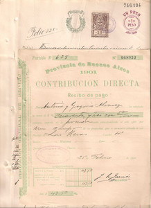 #A1492 Lot of 2 Various Rev. Stamps on Argentina Legal Docs 1901,08 Buenos Aires