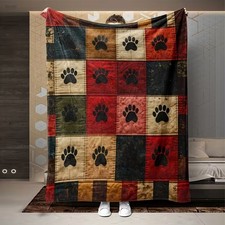 1pc Pet Paw Print Flannel Blanket