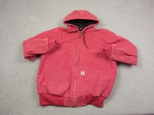 Carhartt Jacket Womens Large Pink Red Duck Canvas Quilted Lined WJ130 Chore