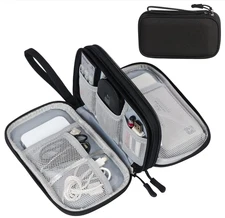 Travel Cable Organizer Bag – Waterproof Case for Cord, Charger, Phone – Black