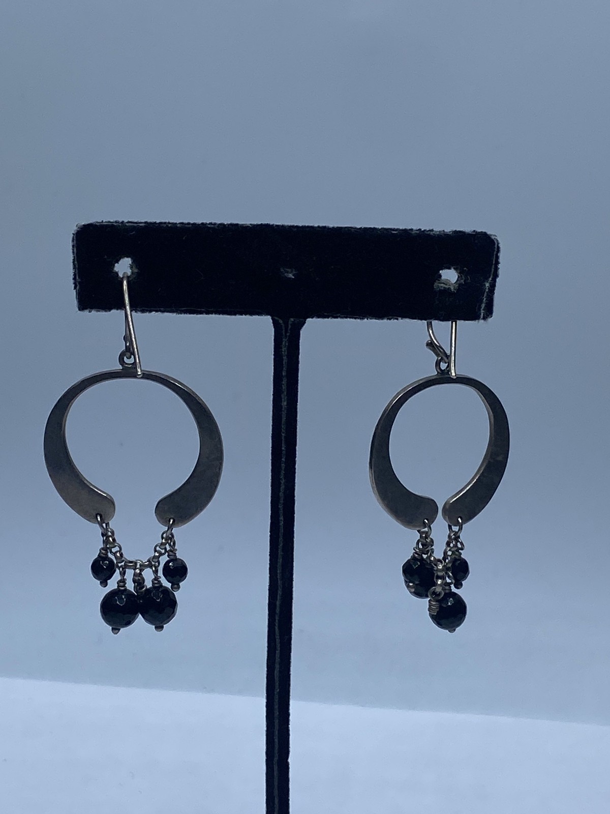 Sterling Silver Onyx Dangle Circle Scroll Earring… - image 5