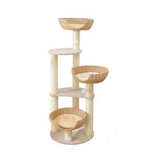 SHENGOCASE Modern Cat Tree Tower, Wooden Condo, 3 Large Rattan Wicker Basket