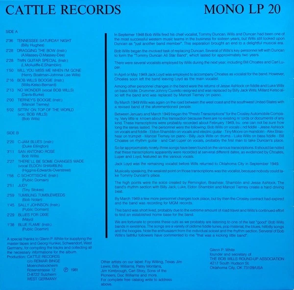 Bob Wills - The Rare Presto Transcriptions Vinyl LP (LP Record, Compilation, ... - Image 2 of 4