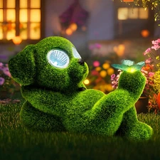 Solar Topiary Dog Garden Statue with Butterfly Garden Decor Clearance for Yar...