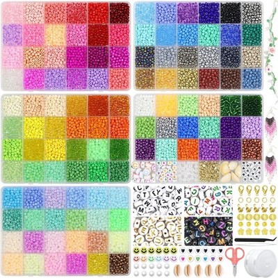 114 Colours 13350 Pieces 4 mm Glass Beads for Threading, Glass Beads for Brac...