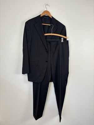 Canali Made in Italy Mens 2 Pc Suit Black Striped Pure Wool Beecroft & Bull READ