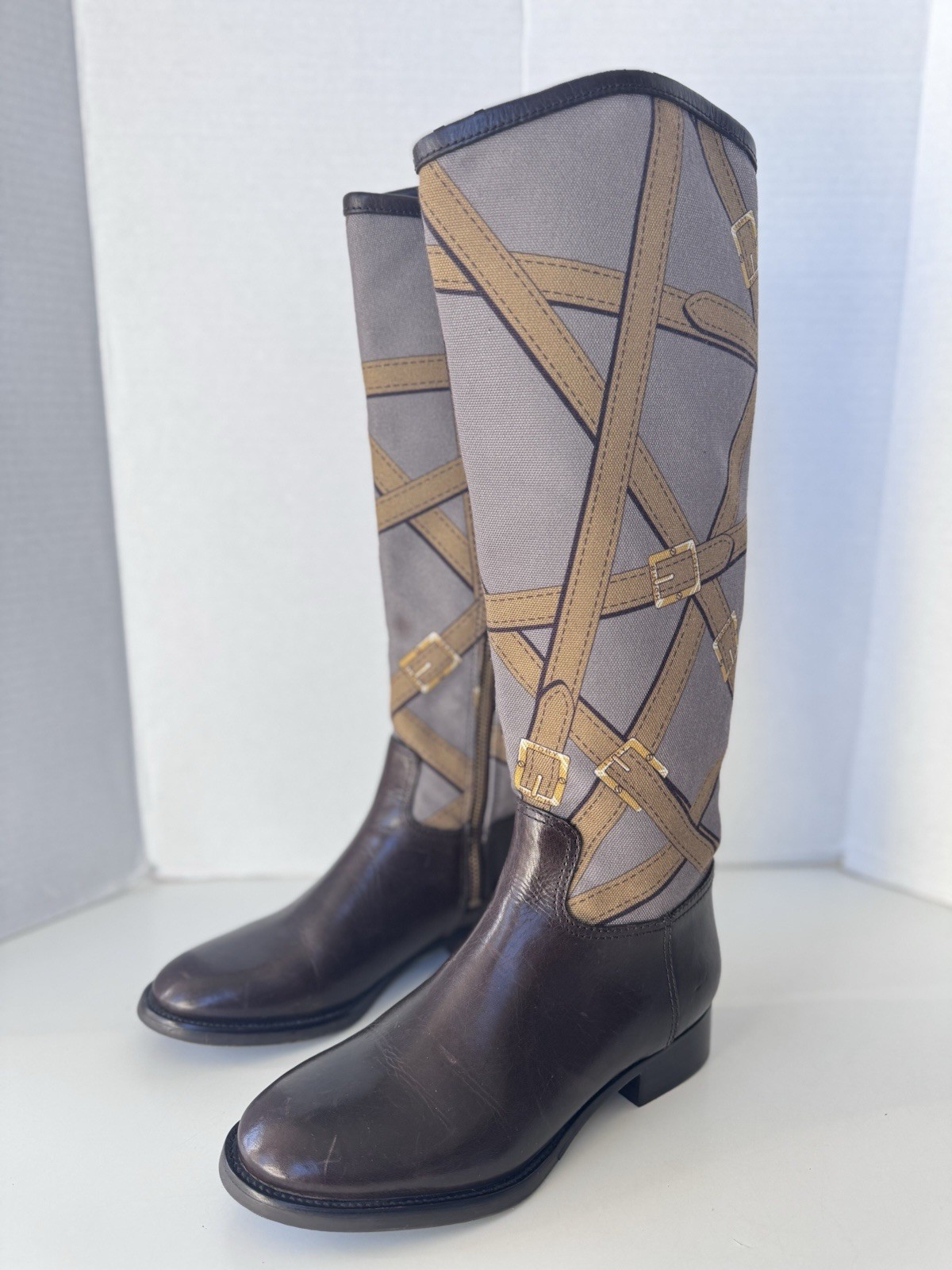 Tory Burch Felix Leather Canvas Tall Zip Equestrian Riding Boot Women’s Size 5 thumbnail 5