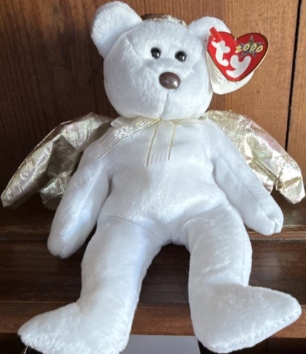 Ty Beanie Buddy Halo II White Angel Bear with Gold Wings 2000