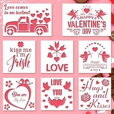 8 Pcs Valentine's Day Stencils for Painting on Wood, Loving Heart Reusable Pl...