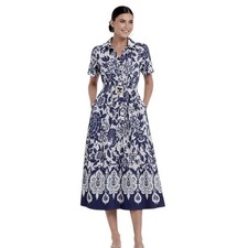 Joie Cotton Floral Midi Shirt Dress White Navy Size M retail $298