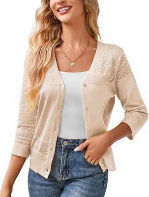 Women??s Cropped Cardigan 3/4 Sleeve Lightweight Crochet Knit Shrug Sweater