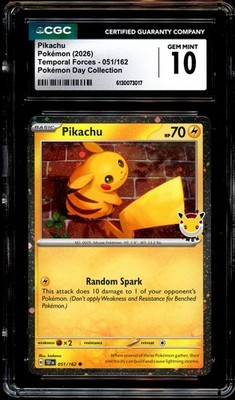 CGC 10 GEM MINT Pikachu 051/162 POKEMON DAY 2025 COSMOS HOLO