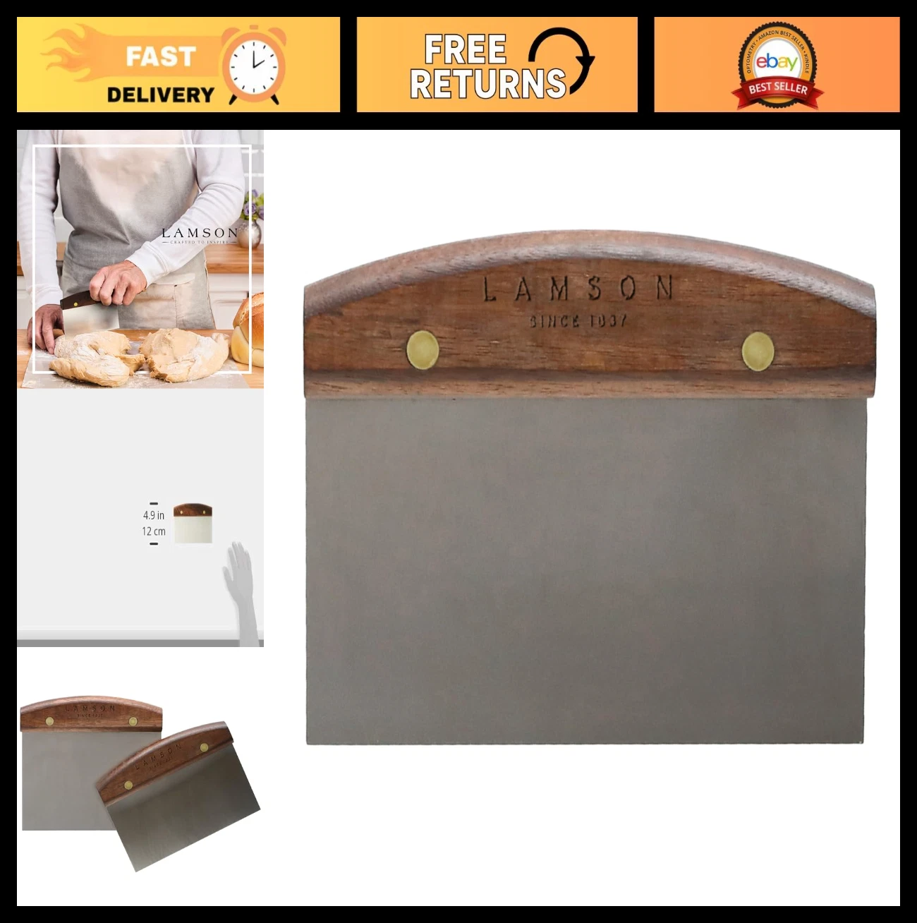 High-Carbon Stainless Steel Bench Scraper - 3"x6" Dough Cutter, Ergonomic Handle
Opens in a new wind