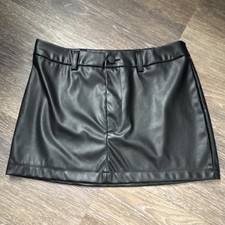 Black Faux Leather Mini Skirt with Button Accent