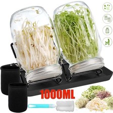 2x 1000ml Sprossenglas Set Keimglas Keimgerät Keimgläser Mit Abtropfschale Satz
