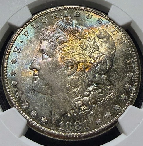 1881-S $1 Morgan Silver Dollar NGC MS62 - Amazing Rainbow Toning