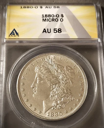 1880-O MICRO O MORGAN SILVER DOLLAR ** ANACS AU 58 **  PROBLEM FREE COIN  (7634)
