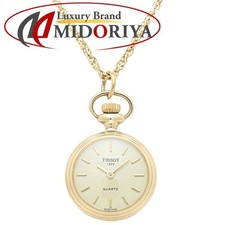 TISSOT Pendant Pocket Watch K18YG Gold Bezel Used Battery Replaced From Japan