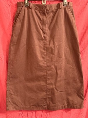 LL Bean Women's Purple Maroon Chino Midi Skirt 14 Stretch Waist Original Fit