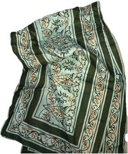 AK Anne Klein Scarf Print Green Blue Silk 14" X 63" Robinson  Golluber Italy