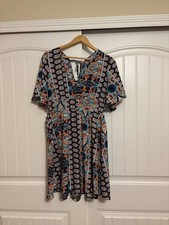 Shein Faux Wrap Dress XL Xtra Large Short Sleeve Gathered Waist Floral Print