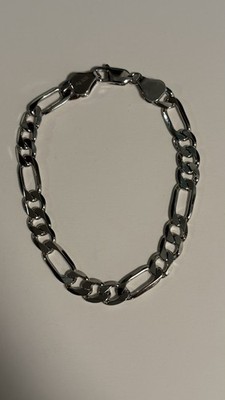 8 Zoll 7 mm kräftiges 925 Sterlingsilber Figaro Gliederarmband - 13,5 g - rhodiniert