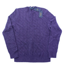NWT / POLO RALPH LAUREN Men's CASHMERE Purple CABLE KNIT CREWNECK SWEATER - M