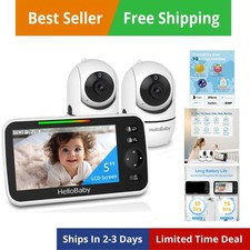 Upgrade 5    Baby Monitor with 30-Hour Battery, 2 Cameras Pan-Tilt-Zoom, 1000f...