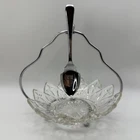 Vintage - Clear Glass Relish/Jelly Dish with Silver Metal Hanging Spoon & Stand