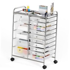 Rolling Utility Cart Art Craft Storage  2-Column, 35.8" 15 Drawers Chrome