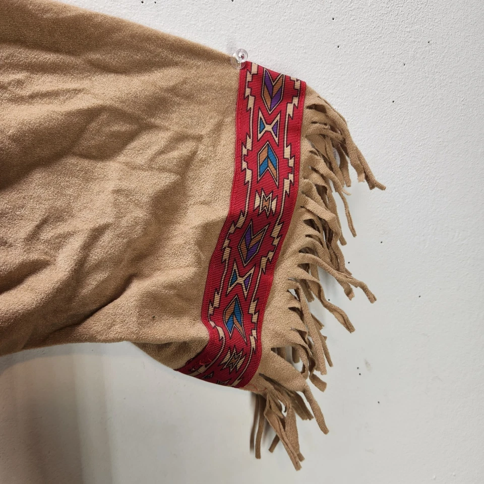 Vintage Handmade Native American Themed Tunic Theater Costume Beige - Red Tribal - Image 2 of 4