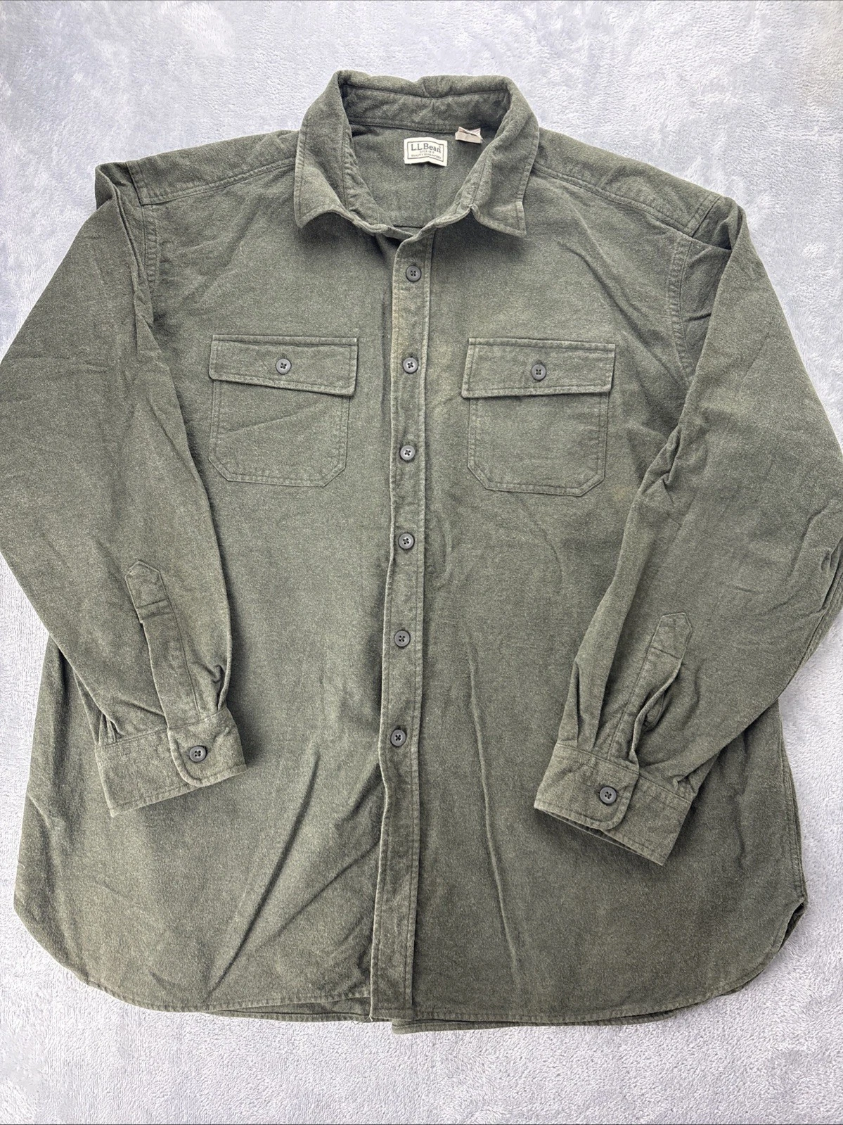 LL BEAN Vintage Green Chamois Cloth Thick Button Over Shirt XX Large (4972)