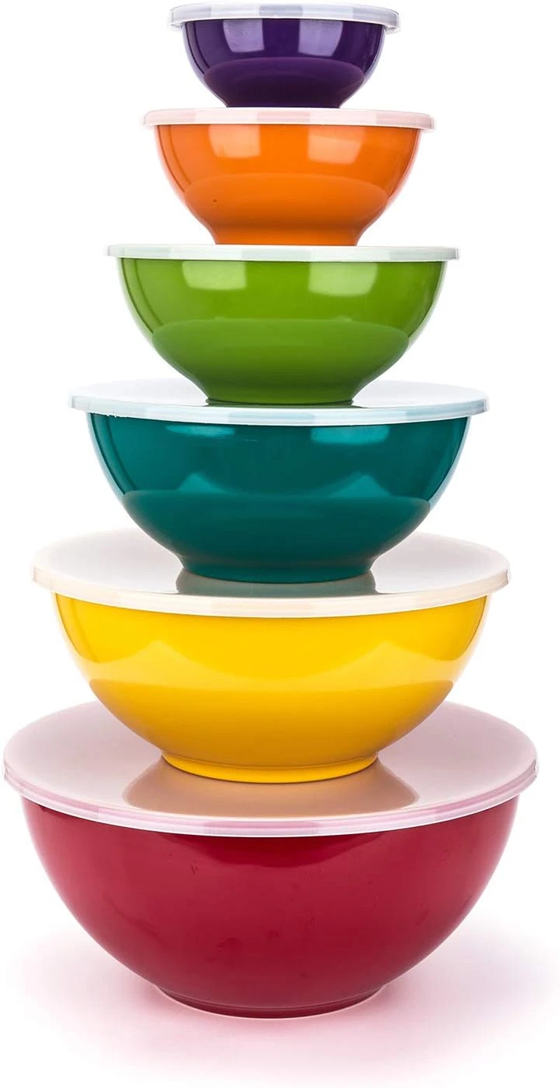 KX-WARE Melamine Mixing Bowls with Lids - 6 Piece Melamine Bowls and 6 Piece Pla