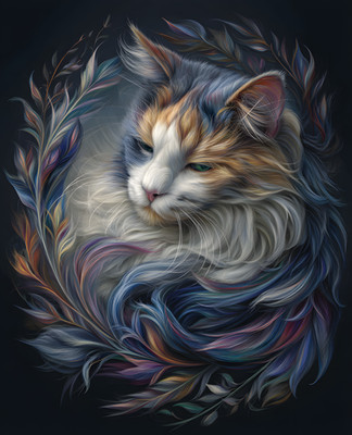 8x10 Cat With Colorful Hair & A Black Background Art Print - 271261763