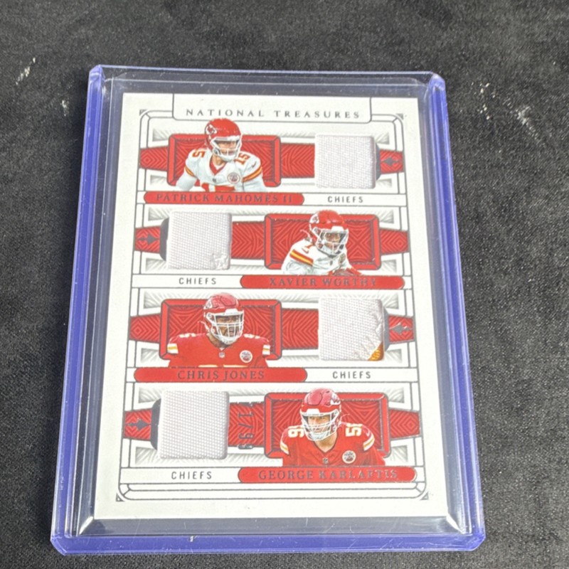 2025 Panini National Treasures Quad Materials Chiefs Mahomes Worthy Jones Karla…