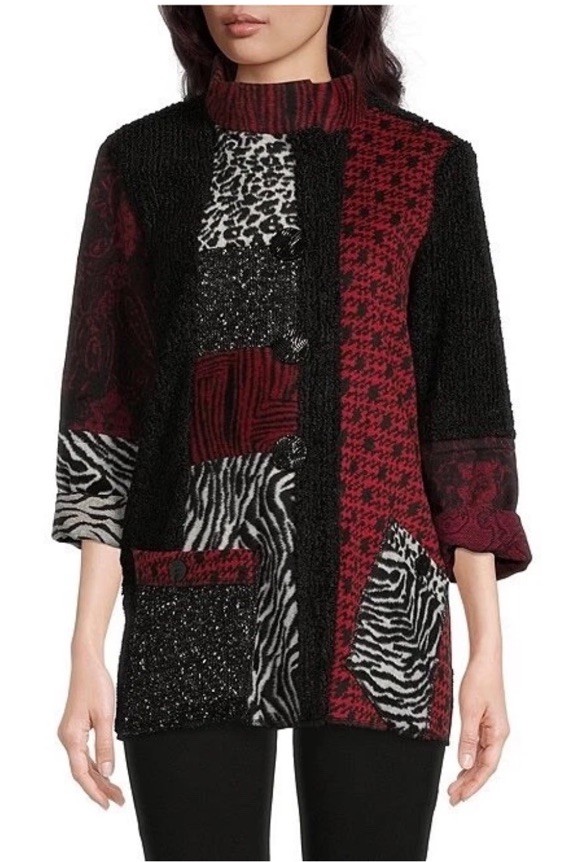 Ali Miles Patchwork  Animal Print Jacket Sweater … - image 1