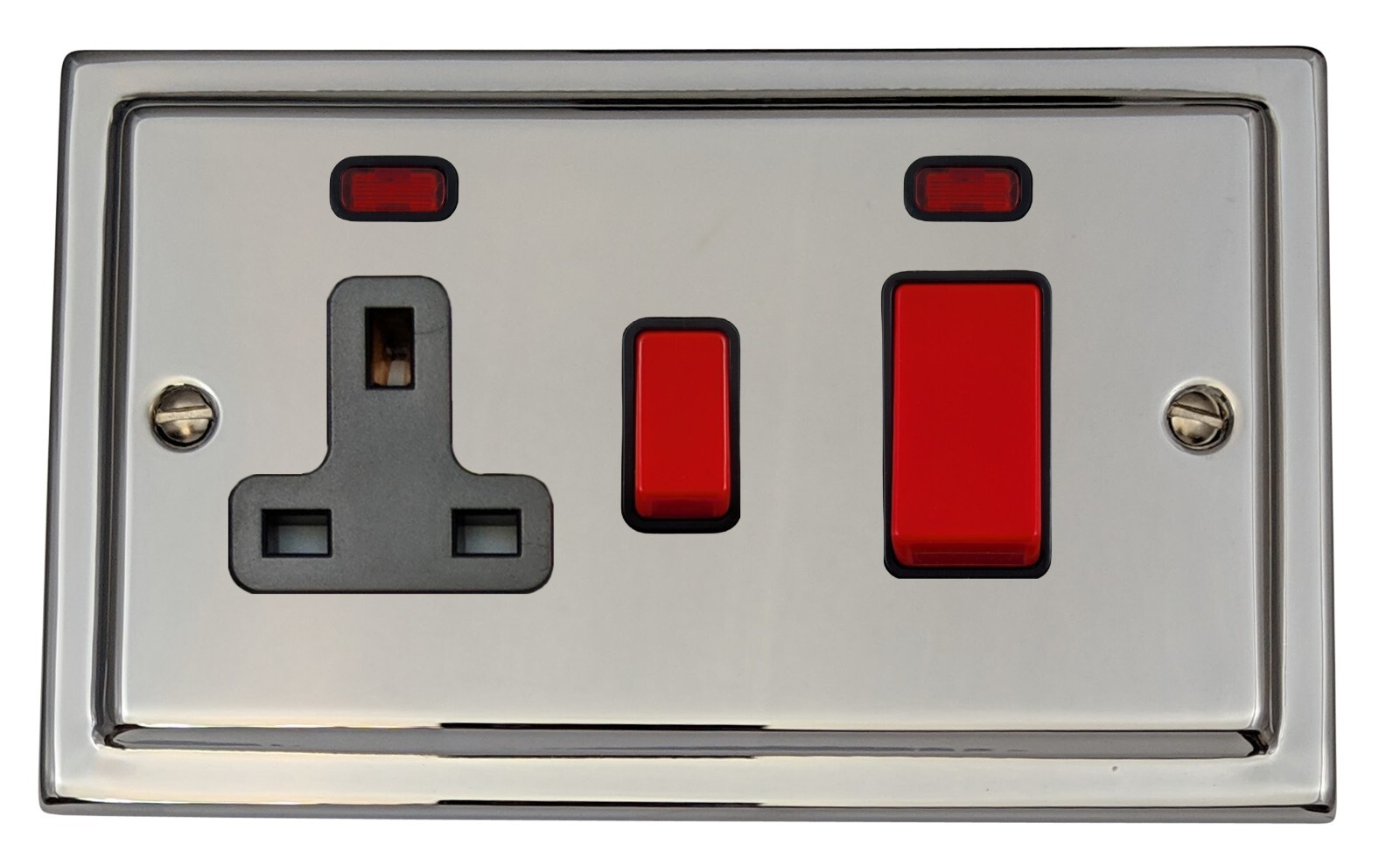G&H TC29B Trimline Polished Chrome 45 Amp DP Cooker Switch & 13A Switched Socket