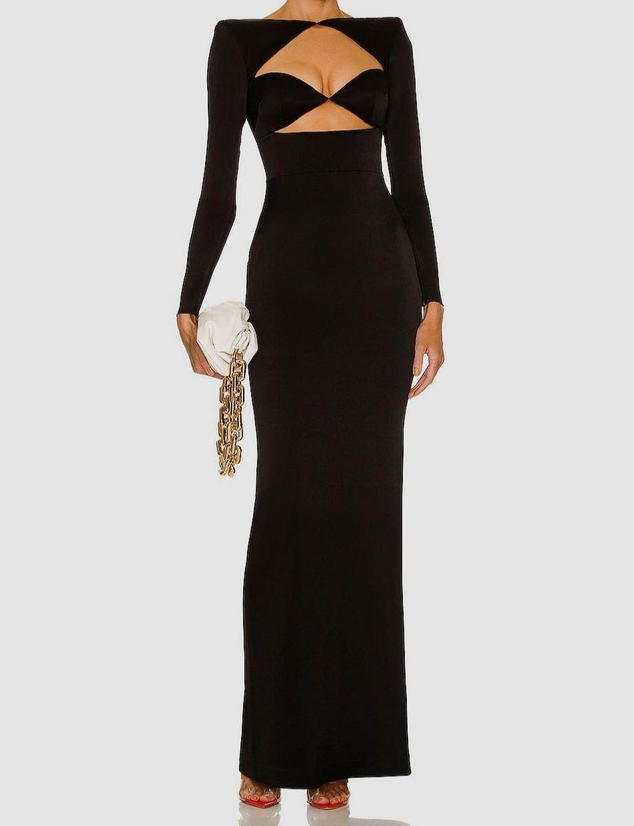 alex perry long black dress Alex Perry Satin Gown - Women - Black Dresses