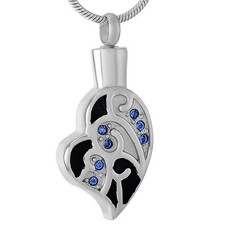 Stainless Steel Black / Blue Heart Cremation Pendant Urn Jewelry Pet Ashes Human