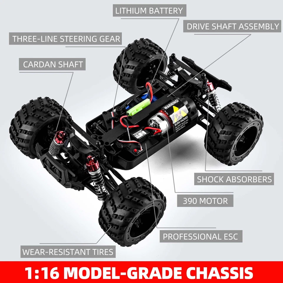 1610 High-Speed 4WD Monster RC Truck Off-Road & All-Terrains Ready to Run, Red - Image 4 of 4
