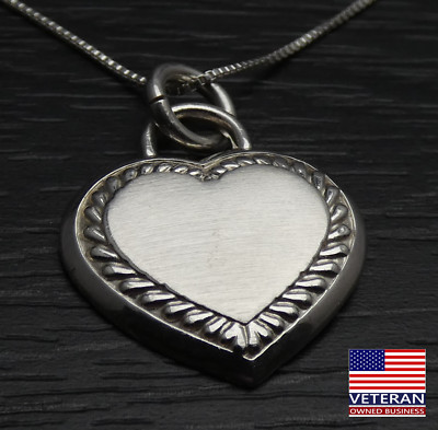 Sterling Silver Larger Rope Brushed Heart Love Pendant Box Necklace 16-18 inches