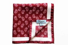 Battisti Pocket Square Red with white paisley pure silkl