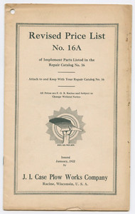 VTG 1922 J I Case Plow Works Co Repair Parts Catalog Revised Price List No. 16A