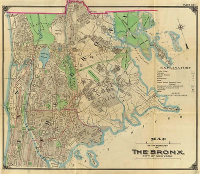 1900 Bronx New York City Wall Map Beautiful Vintage Art Poster Print Decor