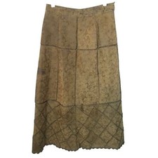 VTG S.M.H. Womens 14 Tan Floral Print Unlined Leather A-Line Maxi Skirt